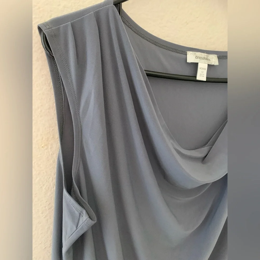 Dress barn  Slate Blue gray Draped Cowl Neck Sleeveless blouse - Picture 5 of 8